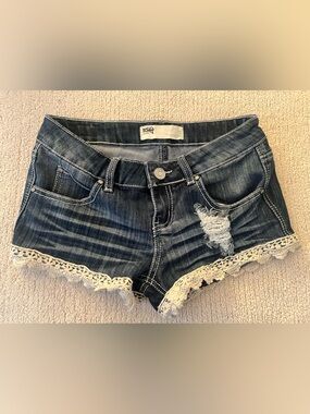 RSQ Dark Blue Denim Lace Trim Women's Shorts Tillys Size 5